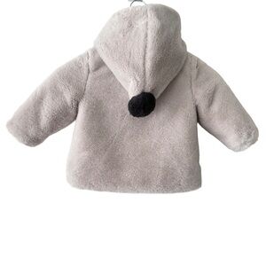 Plush Cream Hooded Kids Jacket with Pom Pom
